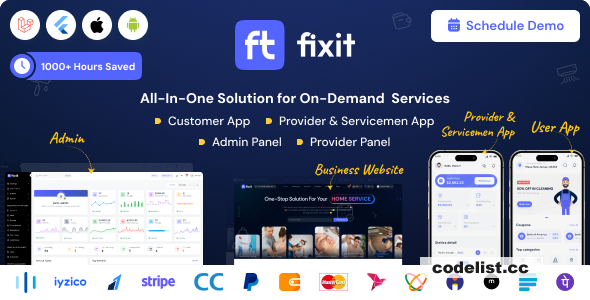 Fixit v1.0.11 - Multi Vendor On Demand, Handyman, Home service Flutter App with Admin Complete Solution