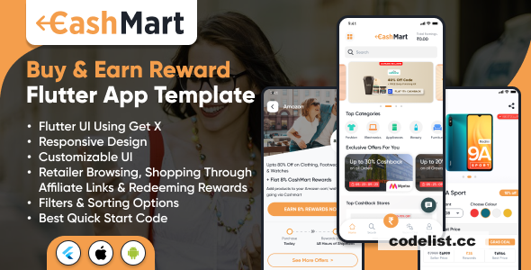 CashMart v1.0 - Shop & Earn Rewards App Template - Flutter mobile app Template using GetX