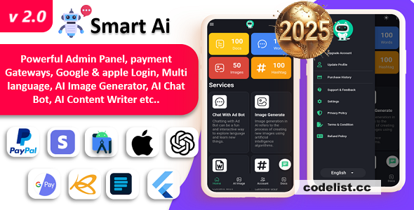 Smart AI app v2.0 - ChatGPT AI - AI Android + iOS + Web with Admin Panel