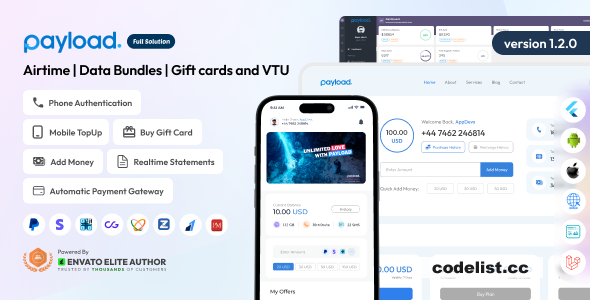 PayLoad v1.2.0 - Airtime - Data Bundles - Gift cards and VTU Full Solution