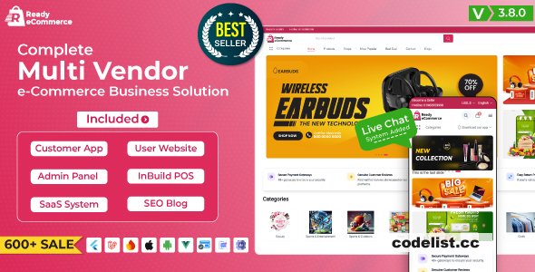 Ready ecommerce v4.0 - Complete Multi Vendor e-Commerce Mobile App, Customer Website with Store POS