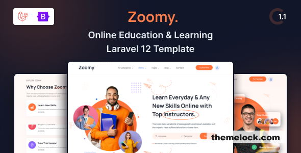 Zoomy v1.1.0 - Lightweight LMS & Education Laravel 12 Theme