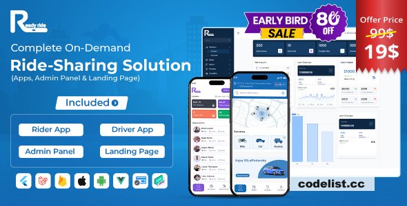 ReadyRide v2.6 - Complete Ride Sharing Rider & Driver Mobile Apps with Web Admin Panel