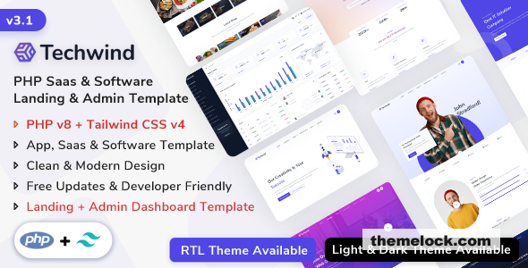 Techwind v3.1.0 - PHP App, Saas & Software Landing & Admin Dashboard Template