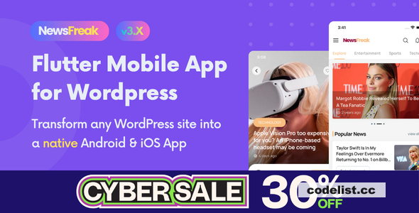 Newsfreak v3.0.0 - Flutter Mobile App for WordPress