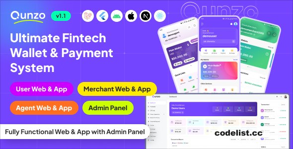 Download Qunzo v1.8 – Fintech Wallet App and Web with User, Agent and Merchant Modules Including Admin Panel | Free Nulled Scripts