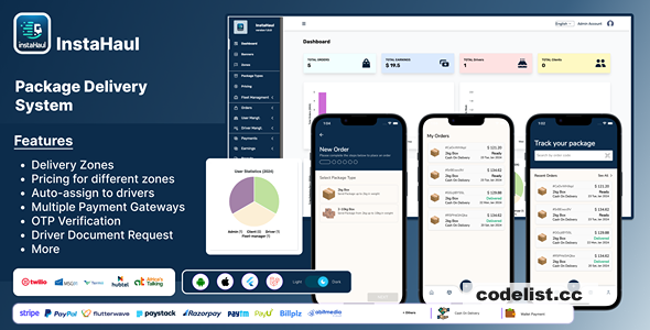 InstaHaul v1.2 - Package Courier Delivery App with Admin Backend