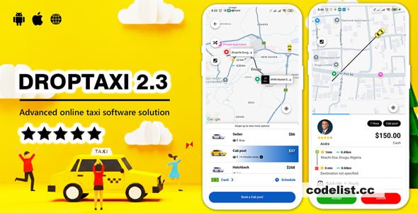 Droptaxi v2.3.0 - White label mobile taxi app software script
