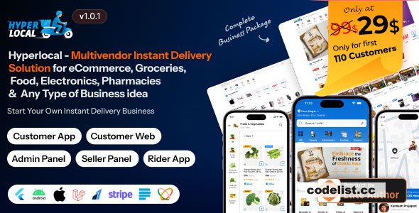 Hyperlocal v1.1.1 - Multivendor eCommerce, Grocery, Food, Pharmacy Flutter Delivery app - Admin & Website