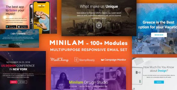 Minilam - Responsive Email with 100+ Modules + MailChimp Editor + StampReady + Online Builder