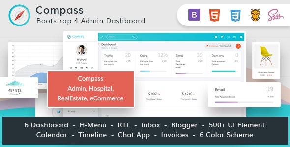 Compass Bundle v1.7.0 - Bootstrap 4 Admin for Hospital RealEstate eCommerce