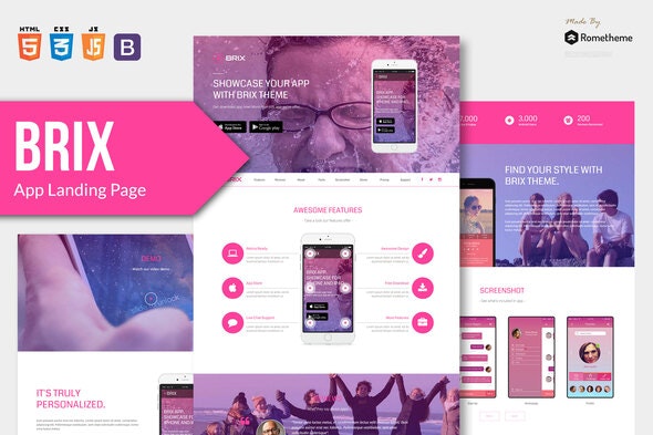 BRIX v1.0 - Mobile App landing page HTML Template