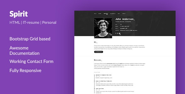 SpirIT v3.0 - Portfolio & Resume HTML Template for Developers, Programmers and Freelancers