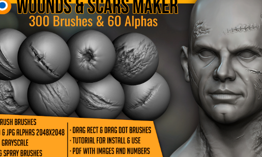 Download Blender 3.6 Wounds & Scars 300 Brushes & Alphas Crack 2023