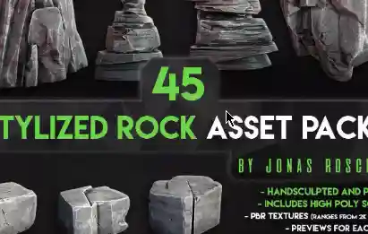Download CGTrader 45 Stylized Rock Asset Pack Low-poly 3D model Free