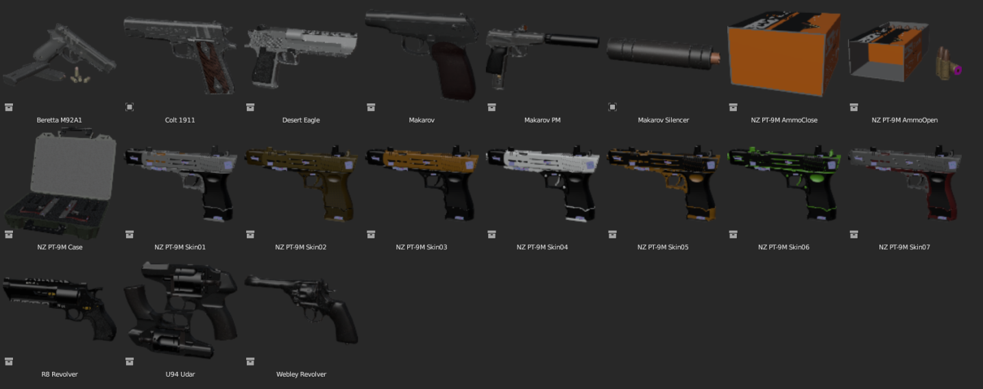 Download Blender – AX Handguns Pack Version 1 Models + Textures 2023