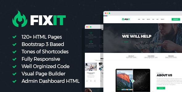 FixIt v1.0.4 - Electronics Repair HTML Template with Builder and Dashboard Frontend