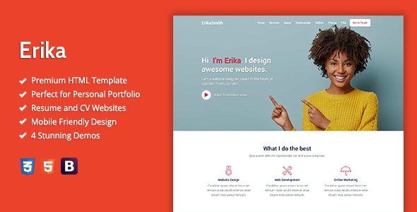 Erika v1.0 - HTML Template For Online Portfolio, CV And Resume Websites