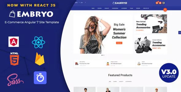 Embryo - Angular 7 Material Design eCommerce Template | React JS