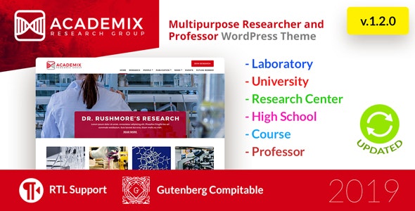 Academix v1.2.1 - Multipurpose Education, Researcher and Professor WordPress Theme