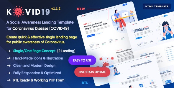 KOVID19 v1.1.2 – Coronavirus (COVID-19) Prevention & Awareness HTML Template