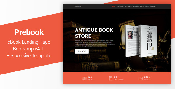 Prebook - eBook Landing Page Responsive Bootstrap 4 Template