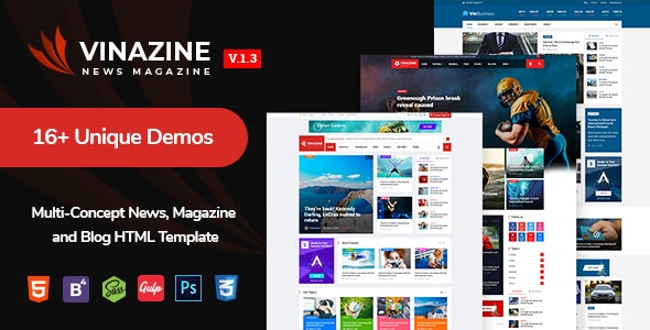 Vinazine v1.3 - Multi-concept News, Magazine HTML Template