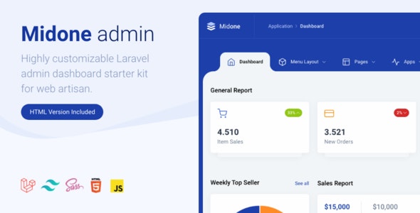 Midone v1.0.4 - HTML & Laravel Admin Dashboard Template