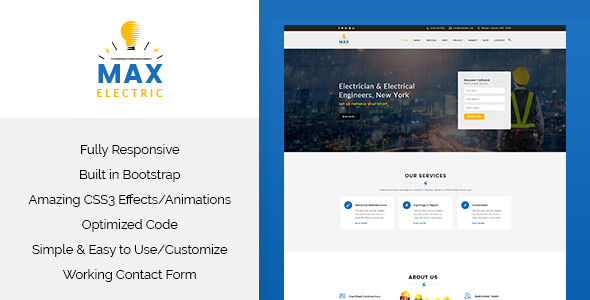 Download Max Electric – Electrician HTML Template | Free Nulled Scripts