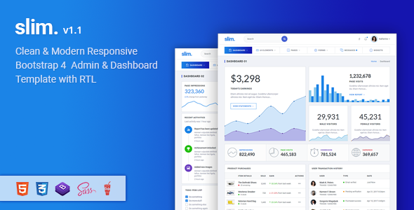 Download Slim v1.1 – Modern & Clean Responsive Bootstrap 4 Admin Dashboard Template | Free Nulled Scripts