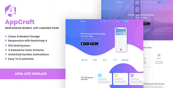 AppCraft v1.0 - Creative Template for Mobile App Landing Page