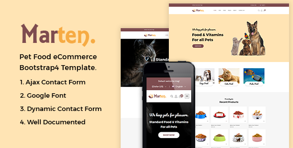 Marten - Pet Food eCommerce Bootstrap4 Template