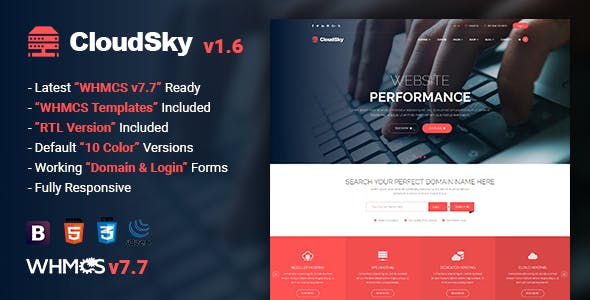 CloudSky v1.7 - Multipurpose Domain, Hosting and WHMCS Template