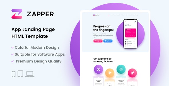 Zapper v1.0 – App Landing Page HTML Template
