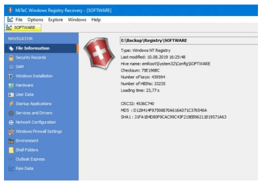 MiTeC Windows Registry Recovery