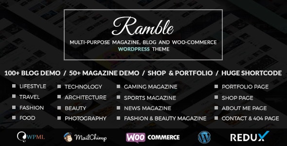 Ramble v2.0 - Multi-purpose Blog, Magazine And Woo-Commerce WordPress Theme