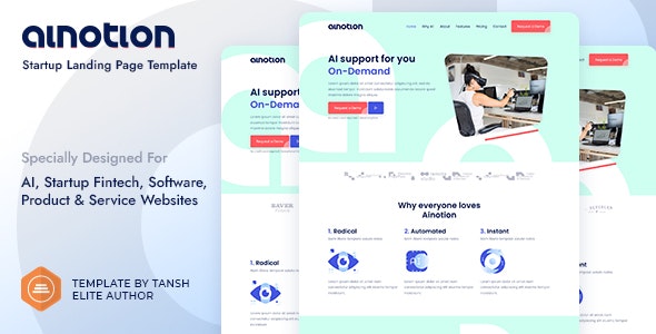Ainotion v1.0 - Startup Landing Page Template
