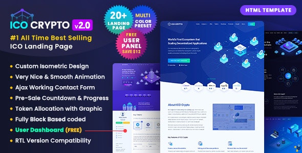 ICO Crypto v2.0 - Bitcoin & Cryptocurrency ICO Landing Page HTML Template + User Dashboard