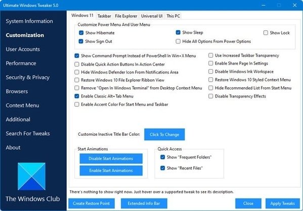 Download Ultimate Windows Tweaker 5.0 for Windows 11 Portable