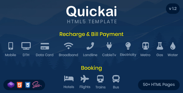 Quickai - Recharge & Bill Payment, Booking HTML5 Template