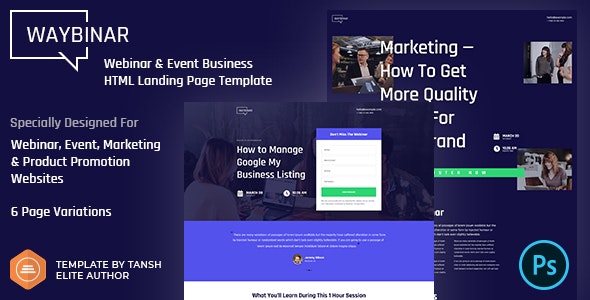Waybinar v1.0 - Webinar & Event Business HTML Landing Page Template