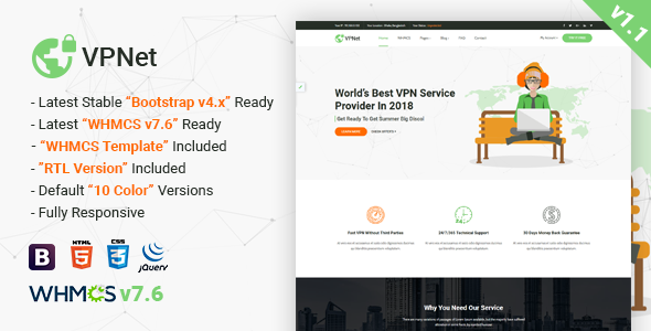 VPNet v1.1 - Multipurpose VPN and Cloud Service Template with WHMCS