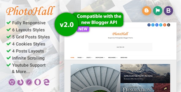 PhotoHall v2.0 - Responsive Photography Blogger Theme