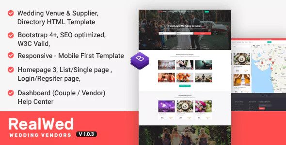Realwed v1.0.3 - Wedding Supplier Directory & Listing HTML Template