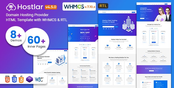 Hostlar v3.2.4 - Domain Hosting Provider HTML Template with WHMCS and RTL