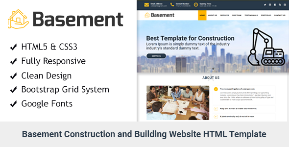 Download Basement – Construction and Building One Page HTML Template | Free Nulled Scripts