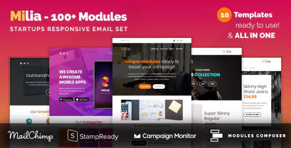 Milia - Responsive Email with 100+ Modules + MailChimp Editor + StampReady + Online Builder